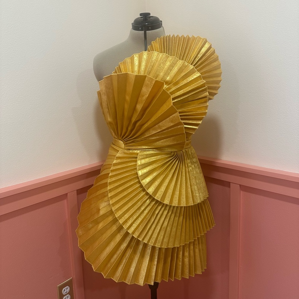 Acler Abbotsford Gold Pleated Dress US 8